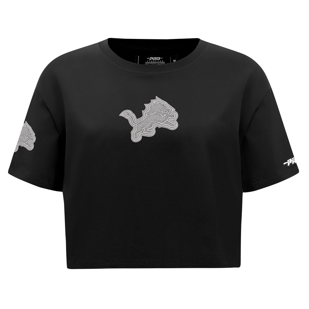 NFL DETROIT LIONS REVERSE FRENCH TERRY T-SHIRT EN JERSEY SIMPLE À COUPE CARRÉE POUR FEMME (NOIR)