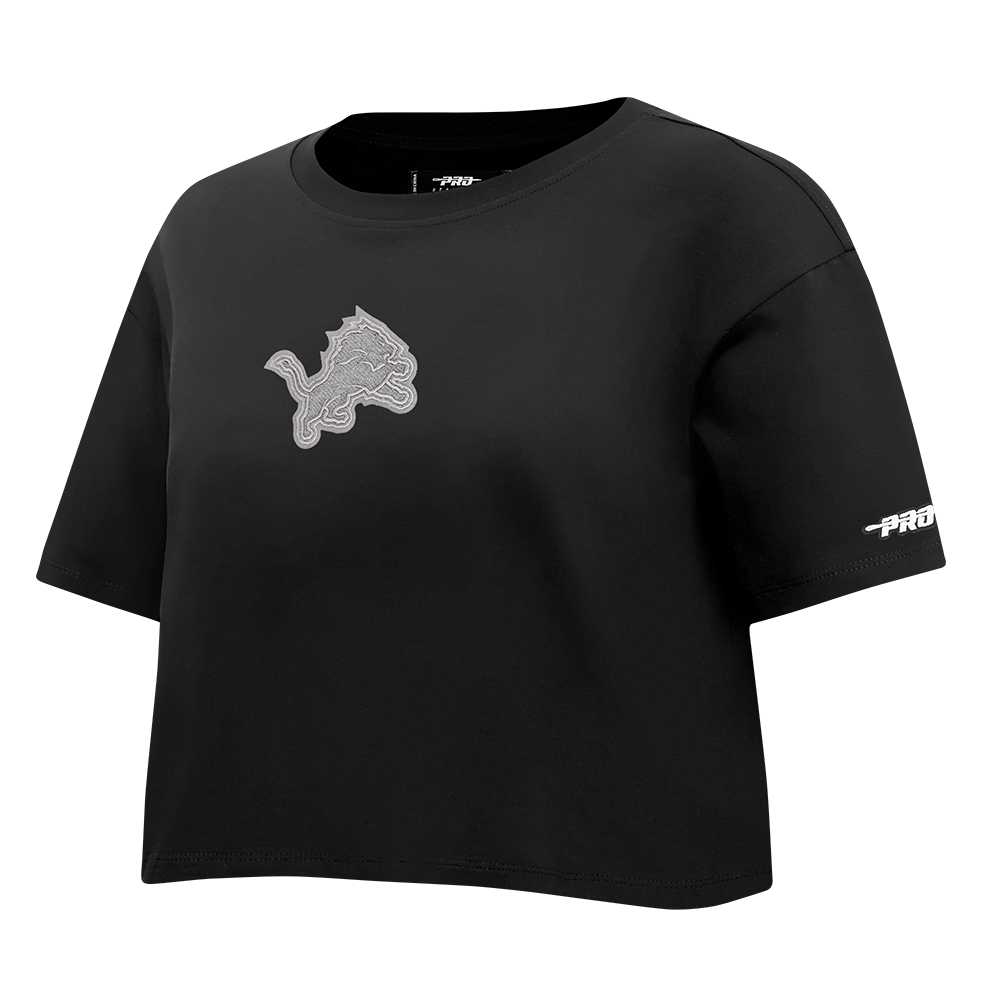 NFL DETROIT LIONS REVERSE FRENCH TERRY T-SHIRT EN JERSEY SIMPLE À COUPE CARRÉE POUR FEMME (NOIR)