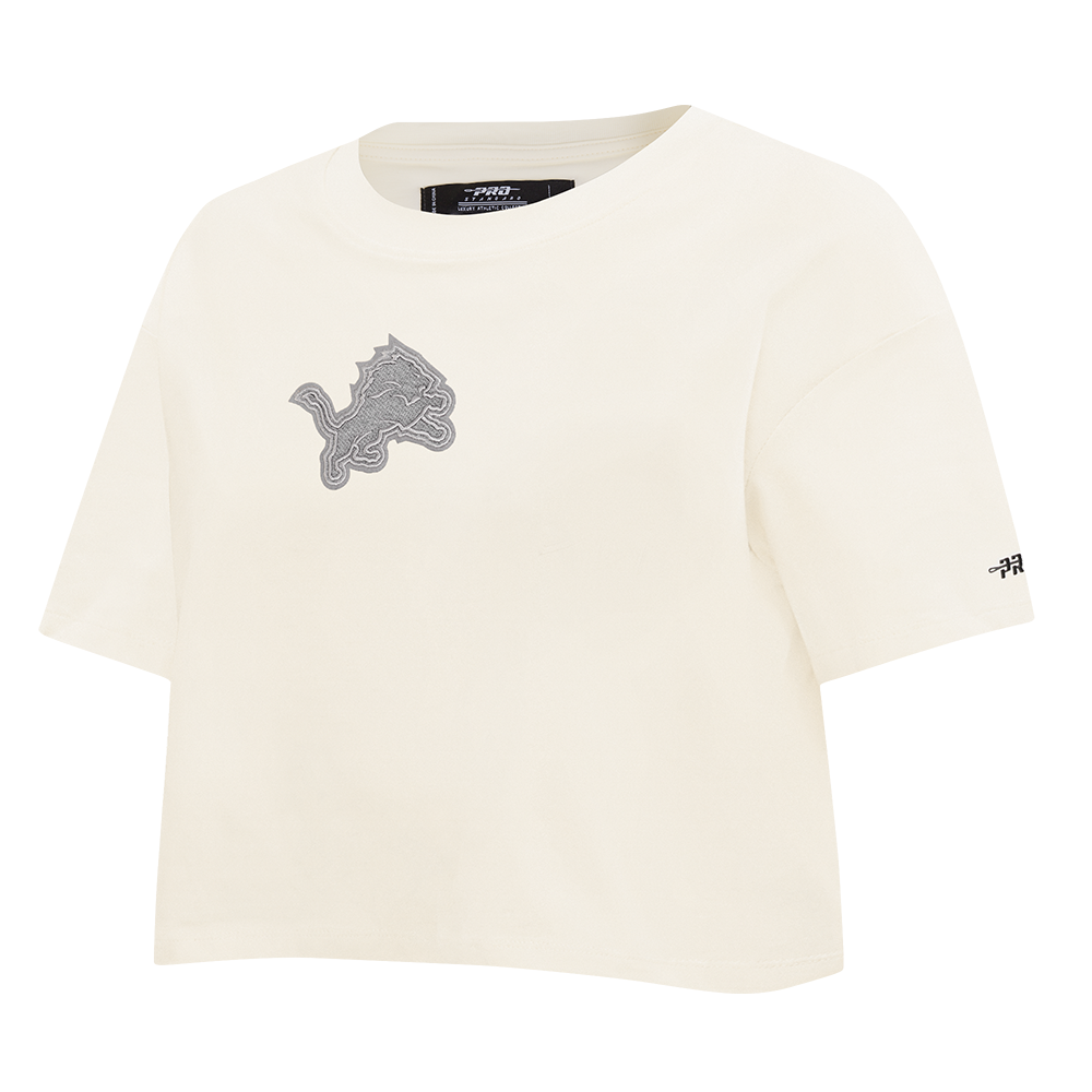 NFL DETROIT LIONS REVERSE FRENCH TERRY T-SHIRT EN JERSEY SIMPLE À COUPE CARRÉE POUR FEMME (COQUILLE D'ŒUF)