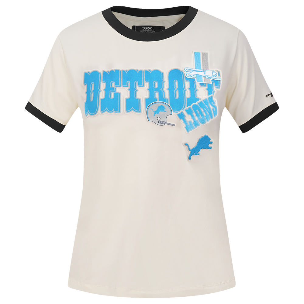 NFL DETROIT LIONS RETRO CASCADE WOMEN'S RINGER TEE (EGGSHELL/ BLACK)