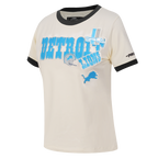 NFL DETROIT LIONS RETRO CASCADE WOMEN'S RINGER TEE (EGGSHELL/ BLACK)