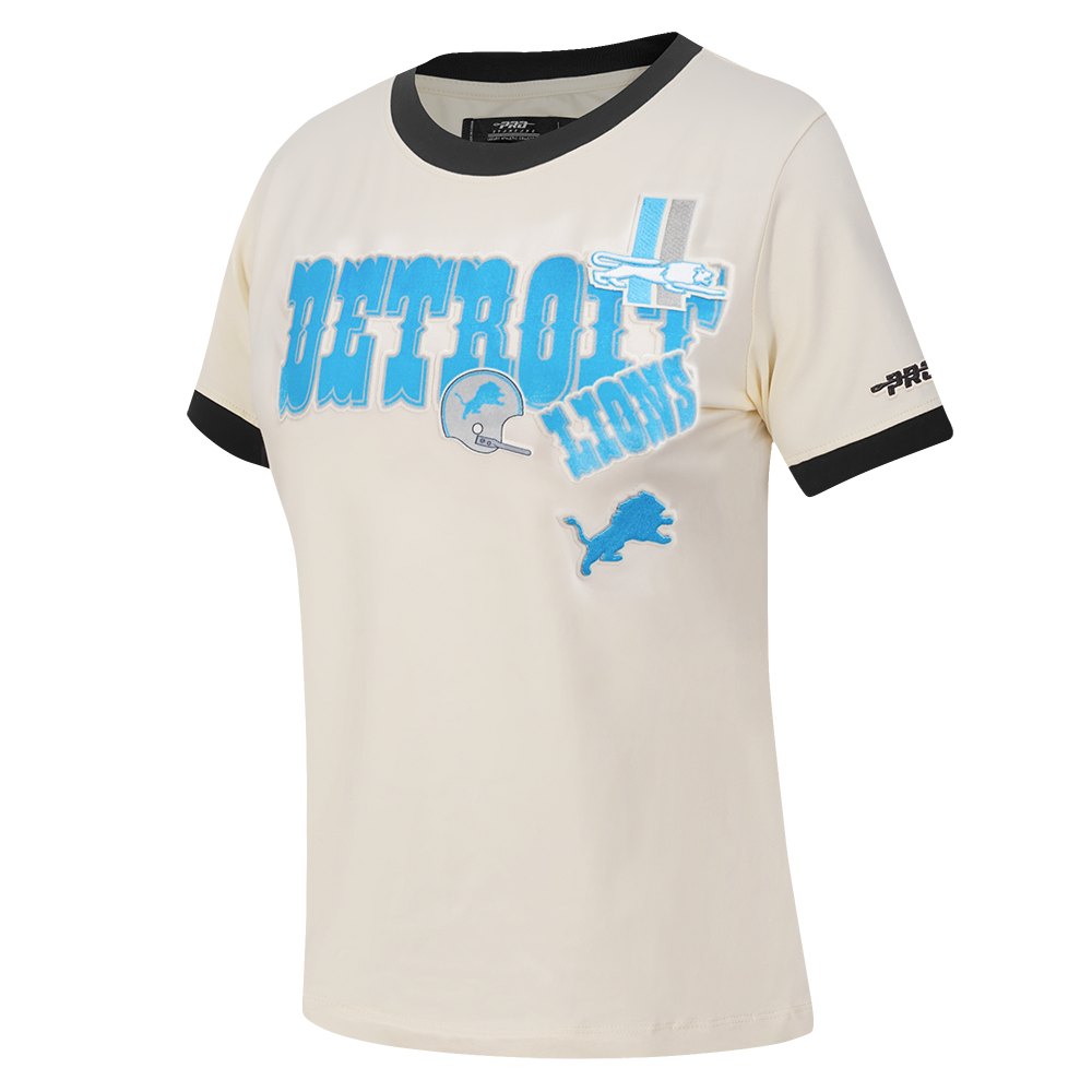 NFL DETROIT LIONS RETRO CASCADE WOMEN'S RINGER TEE (EGGSHELL/ BLACK)