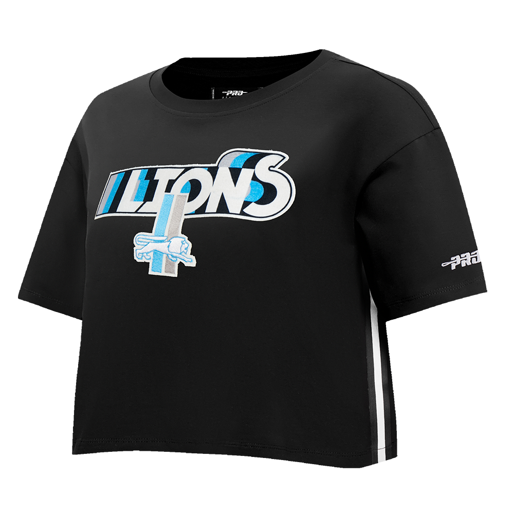 NFL DETROIT LIONS RETRO ELEVATION T-SHIRT EN JERSEY SIMPLE À COUPE CARRÉE POUR FEMME (NOIR)