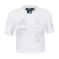 NFL DETROIT LIONS HOLOGRAM T-SHIRT EN JERSEY SIMPLE À COUPE CARRÉE POUR FEMME (BLANC)
