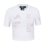 NFL DETROIT LIONS HOLOGRAM T-SHIRT EN JERSEY SIMPLE À COUPE CARRÉE POUR FEMME (BLANC)