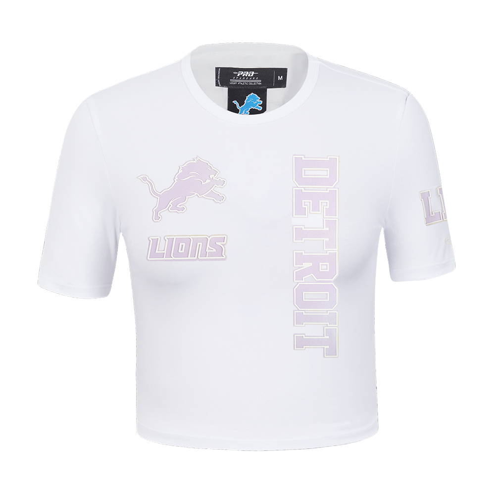NFL DETROIT LIONS HOLOGRAM T-SHIRT EN JERSEY SIMPLE À COUPE CARRÉE POUR FEMME (BLANC)
