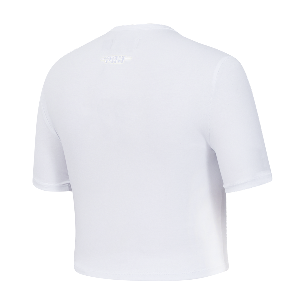 NFL DETROIT LIONS HOLOGRAM T-SHIRT EN JERSEY SIMPLE À COUPE CARRÉE POUR FEMME (BLANC)
