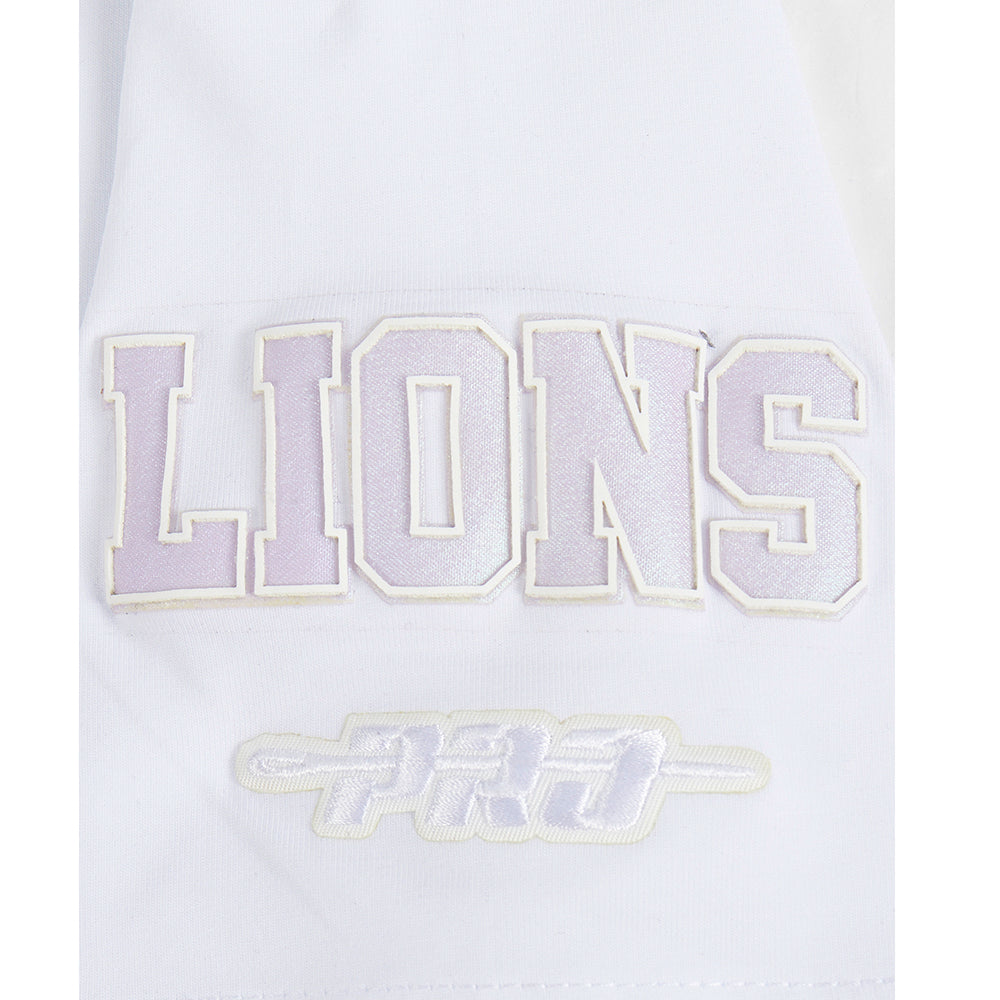 NFL DETROIT LIONS HOLOGRAM T-SHIRT EN JERSEY SIMPLE À COUPE CARRÉE POUR FEMME (BLANC)