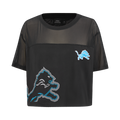 NFL DETROIT LIONS SHEER INFLUENCE T-SHIRT TRANSPARENT À COUPE CARRÉE POUR FEMME (NOIR)