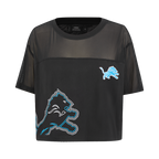 NFL DETROIT LIONS SHEER INFLUENCE T-SHIRT TRANSPARENT À COUPE CARRÉE POUR FEMME (NOIR)