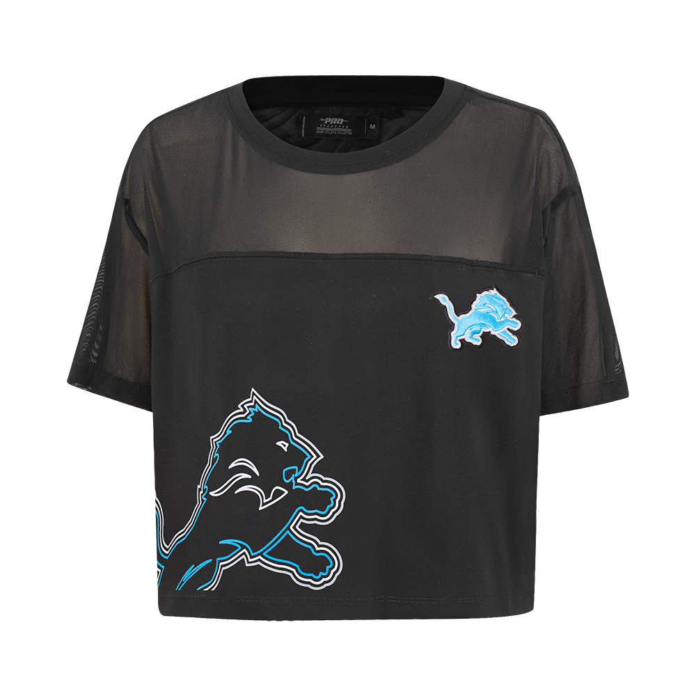 NFL DETROIT LIONS SHEER INFLUENCE T-SHIRT TRANSPARENT À COUPE CARRÉE POUR FEMME (NOIR)