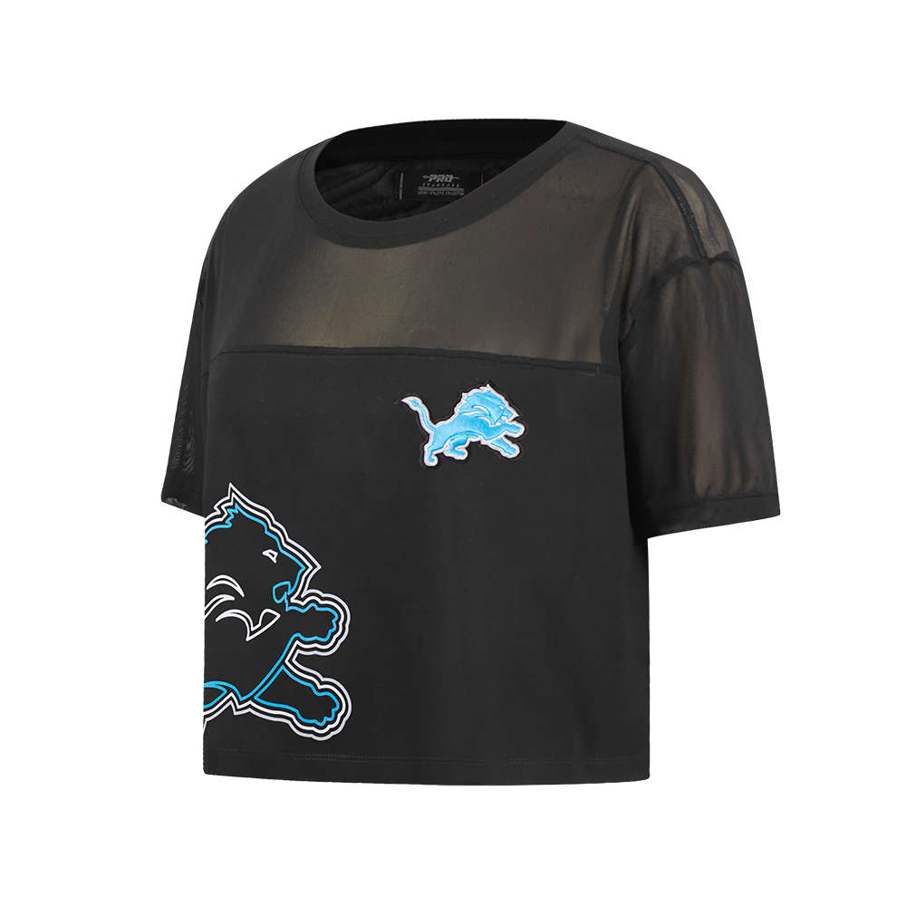 NFL DETROIT LIONS SHEER INFLUENCE T-SHIRT TRANSPARENT À COUPE CARRÉE POUR FEMME (NOIR)