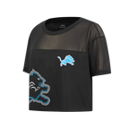 NFL DETROIT LIONS SHEER INFLUENCE T-SHIRT TRANSPARENT À COUPE CARRÉE POUR FEMME (NOIR)