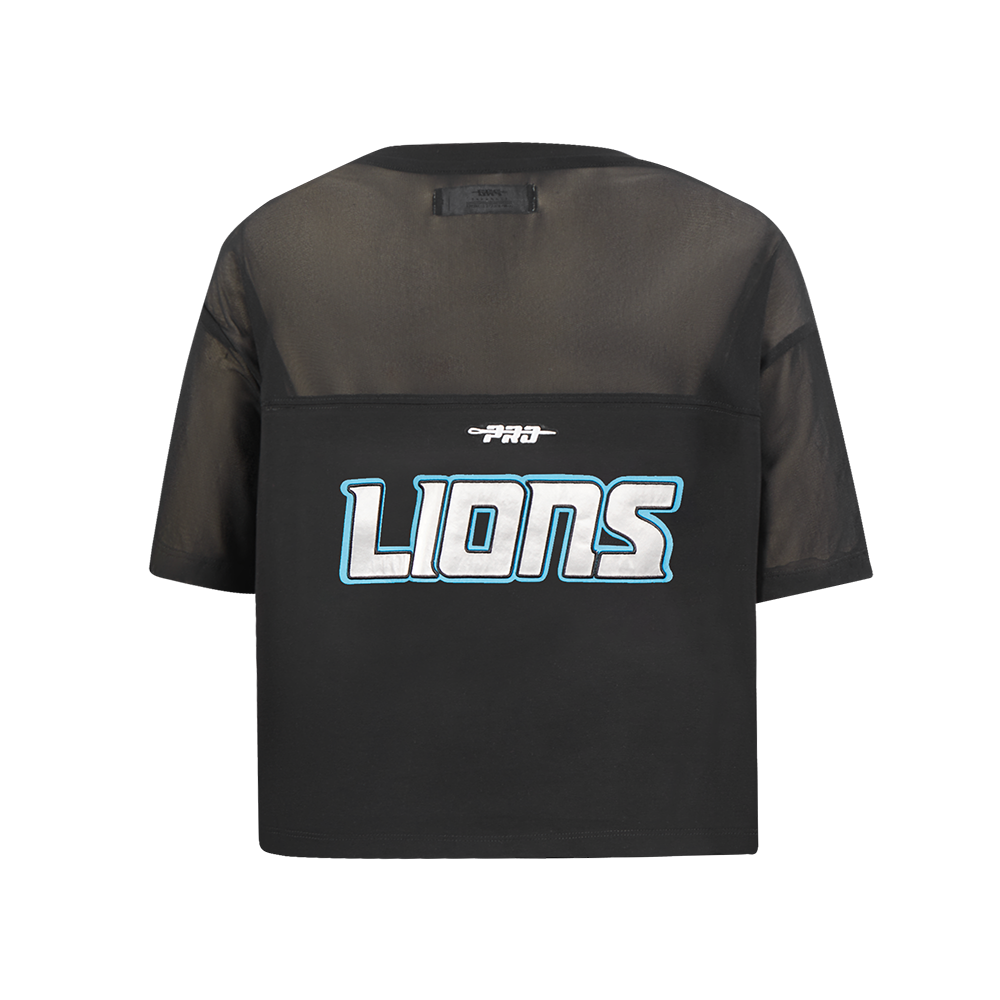NFL DETROIT LIONS SHEER INFLUENCE T-SHIRT TRANSPARENT À COUPE CARRÉE POUR FEMME (NOIR)