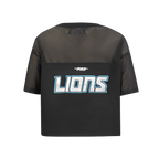 NFL DETROIT LIONS SHEER INFLUENCE T-SHIRT TRANSPARENT À COUPE CARRÉE POUR FEMME (NOIR)