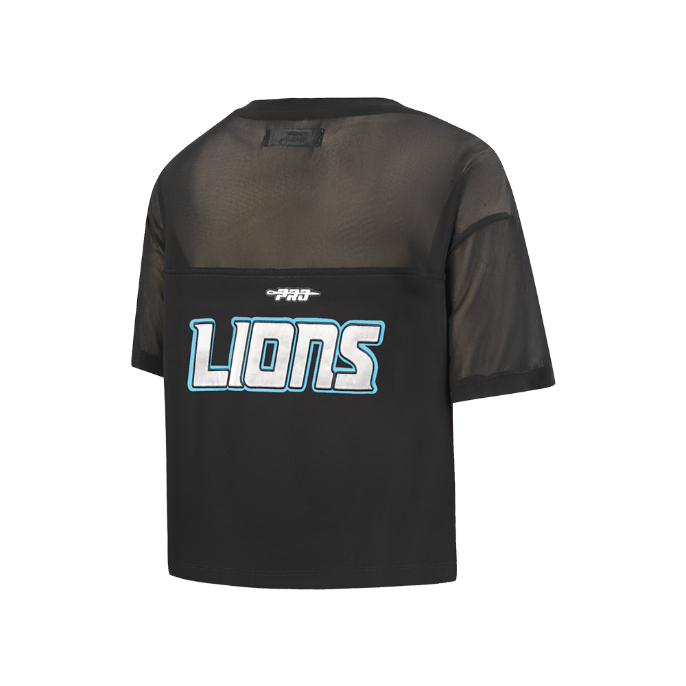NFL DETROIT LIONS SHEER INFLUENCE T-SHIRT TRANSPARENT À COUPE CARRÉE POUR FEMME (NOIR)