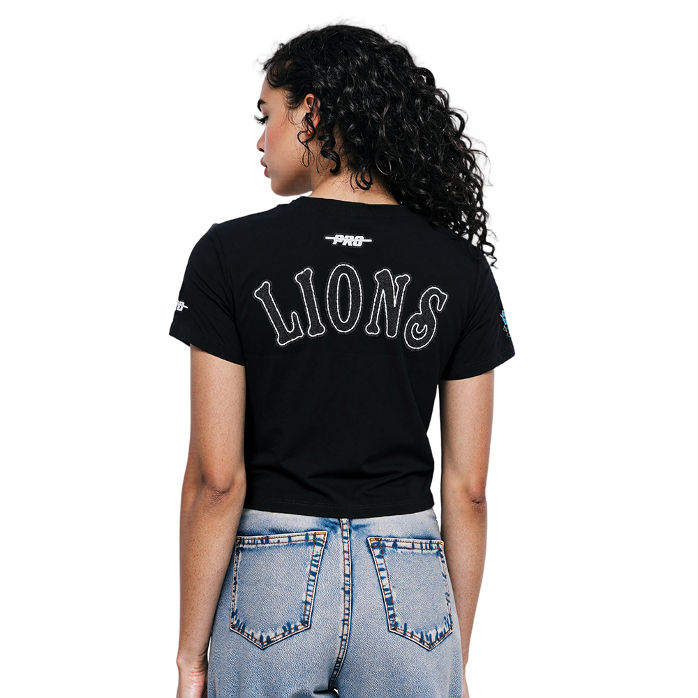 NFL DETROIT LIONS REBEL ATHLETICS WOMEN'S BABY DOLL TEE (BLACK)