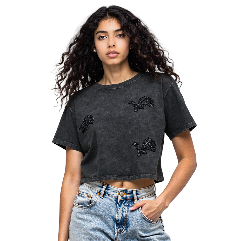 NFL DETROIT LIONS WASHED CRYSTALLINE T-SHIRT À COUPE CARRÉE DÉLAVÉ À L'ENZYME POUR FEMME (NOIR DÉLAVÉ)