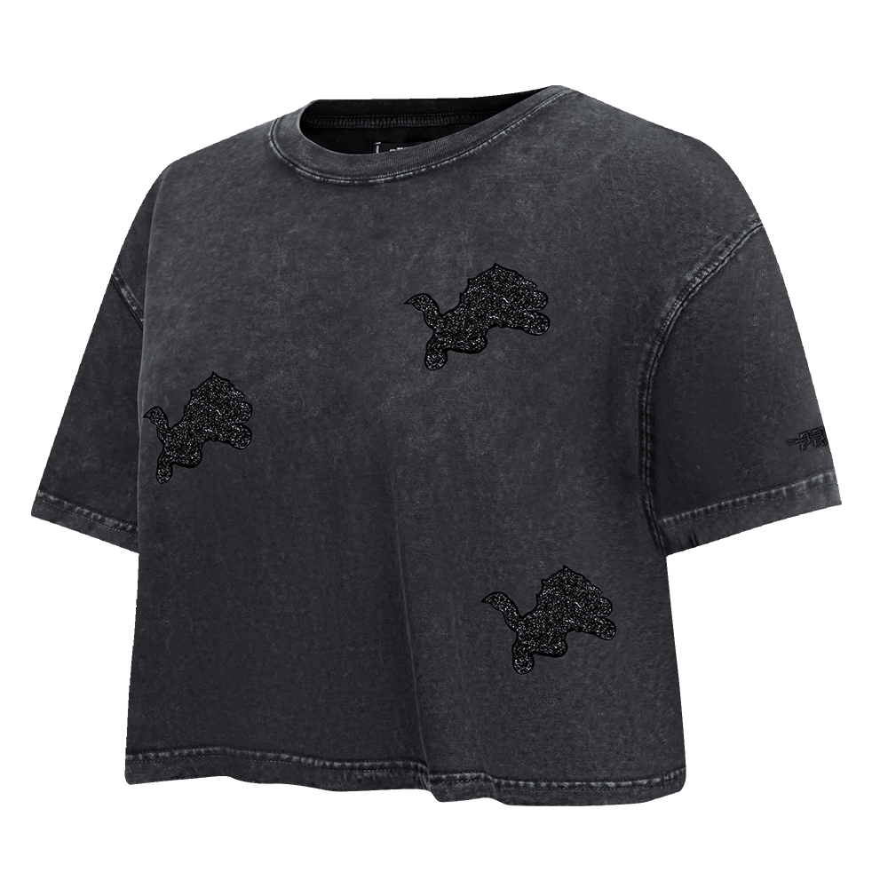 NFL DETROIT LIONS WASHED CRYSTALLINE T-SHIRT À COUPE CARRÉE DÉLAVÉ À L'ENZYME POUR FEMME (NOIR DÉLAVÉ)