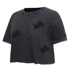 NFL DETROIT LIONS WASHED CRYSTALLINE T-SHIRT À COUPE CARRÉE DÉLAVÉ À L'ENZYME POUR FEMME (NOIR DÉLAVÉ)
