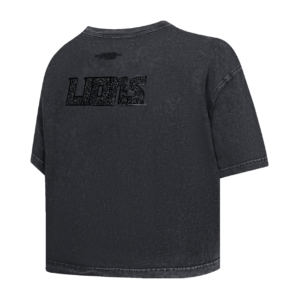 NFL DETROIT LIONS WASHED CRYSTALLINE T-SHIRT À COUPE CARRÉE DÉLAVÉ À L'ENZYME POUR FEMME (NOIR DÉLAVÉ)