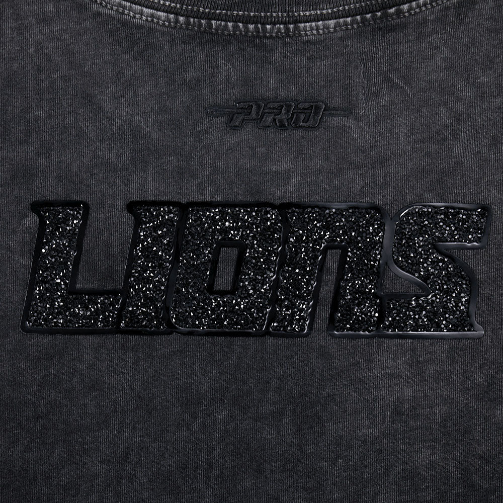 NFL DETROIT LIONS WASHED CRYSTALLINE T-SHIRT À COUPE CARRÉE DÉLAVÉ À L'ENZYME POUR FEMME (NOIR DÉLAVÉ)