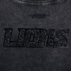 NFL DETROIT LIONS WASHED CRYSTALLINE T-SHIRT À COUPE CARRÉE DÉLAVÉ À L'ENZYME POUR FEMME (NOIR DÉLAVÉ)