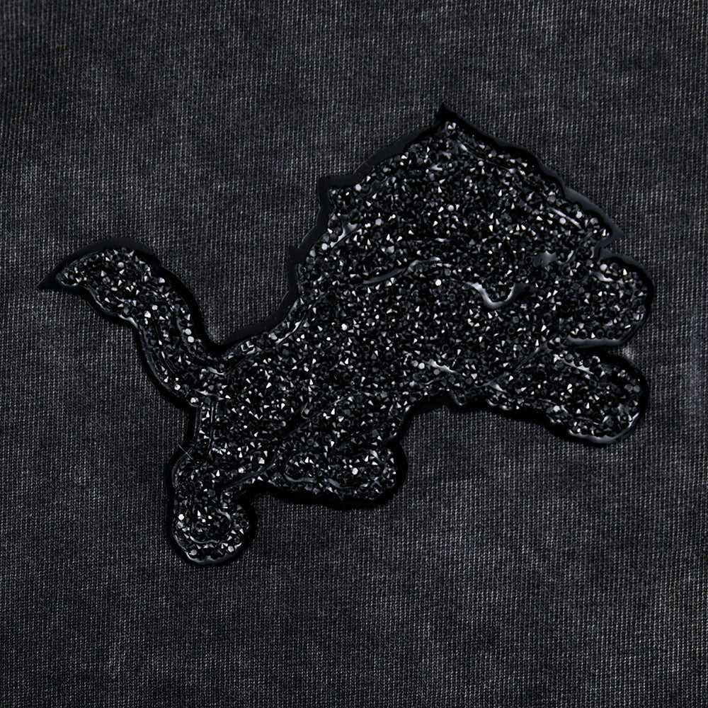 NFL DETROIT LIONS WASHED CRYSTALLINE T-SHIRT À COUPE CARRÉE DÉLAVÉ À L'ENZYME POUR FEMME (NOIR DÉLAVÉ)