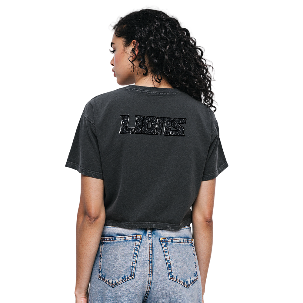 NFL DETROIT LIONS WASHED CRYSTALLINE T-SHIRT À COUPE CARRÉE DÉLAVÉ À L'ENZYME POUR FEMME (NOIR DÉLAVÉ)