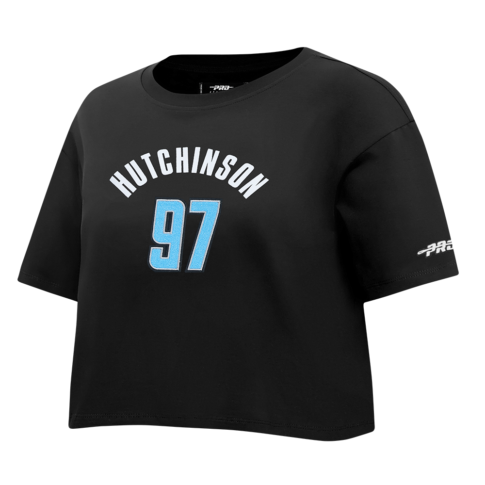NFL DETROIT LIONS AIDAN HUTCHINSON #97 CLASSIC PNN WOMEN'S SJ BOXY TEE (BLACK)