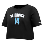 NFL DETROIT LIONS AMON RA ST. BROWN #14 CLASSIC PNN WOMEN'S SJ BOXY TEE (BLACK)