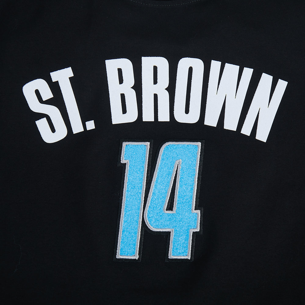 NFL DETROIT LIONS AMON RA ST. BROWN #14 CLASSIC PNN WOMEN'S SJ BOXY TEE (BLACK)