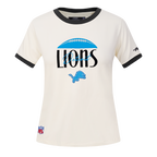 NFL DETROIT LIONS ORIGINAL PLAYERS T-SHIRT À MANCHES COURTES ET À COUPE AJUSTÉE POUR FEMME (COQUILLE D'ŒUF/NOIR)
