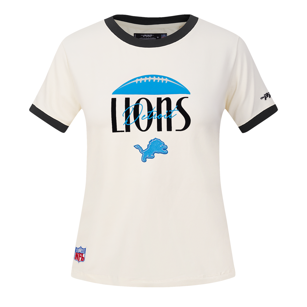 NFL DETROIT LIONS ORIGINAL PLAYERS T-SHIRT À MANCHES COURTES ET À COUPE AJUSTÉE POUR FEMME (COQUILLE D'ŒUF/NOIR)