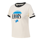 NFL DETROIT LIONS ORIGINAL PLAYERS T-SHIRT À MANCHES COURTES ET À COUPE AJUSTÉE POUR FEMME (COQUILLE D'ŒUF/NOIR)