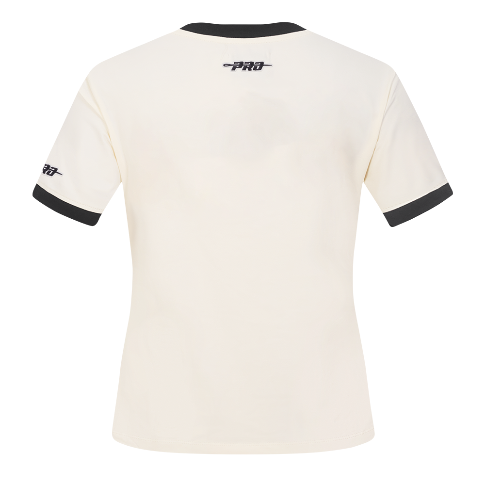 NFL DETROIT LIONS ORIGINAL PLAYERS T-SHIRT À MANCHES COURTES ET À COUPE AJUSTÉE POUR FEMME (COQUILLE D'ŒUF/NOIR)