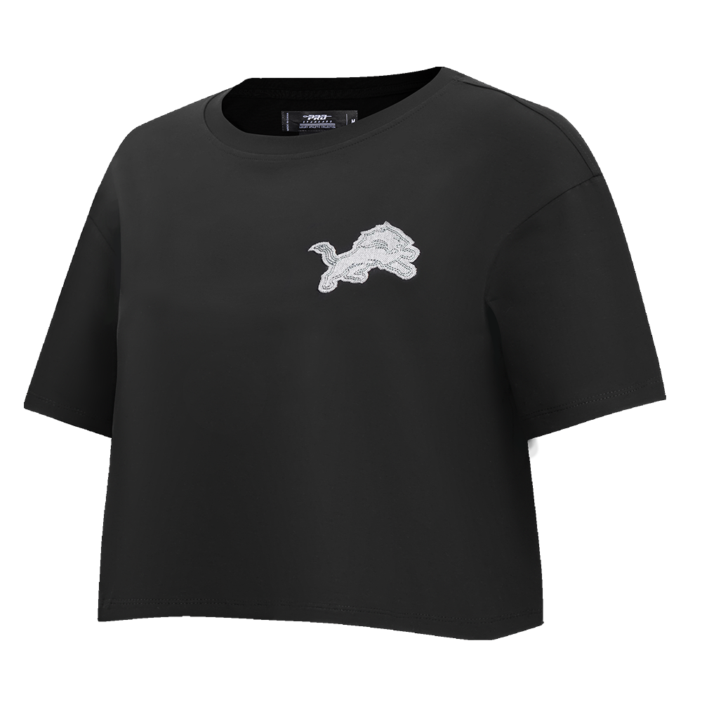 NFL DETROIT LIONS VARSITY BLUES WOMEN'S BOXY TEE (BLACK)