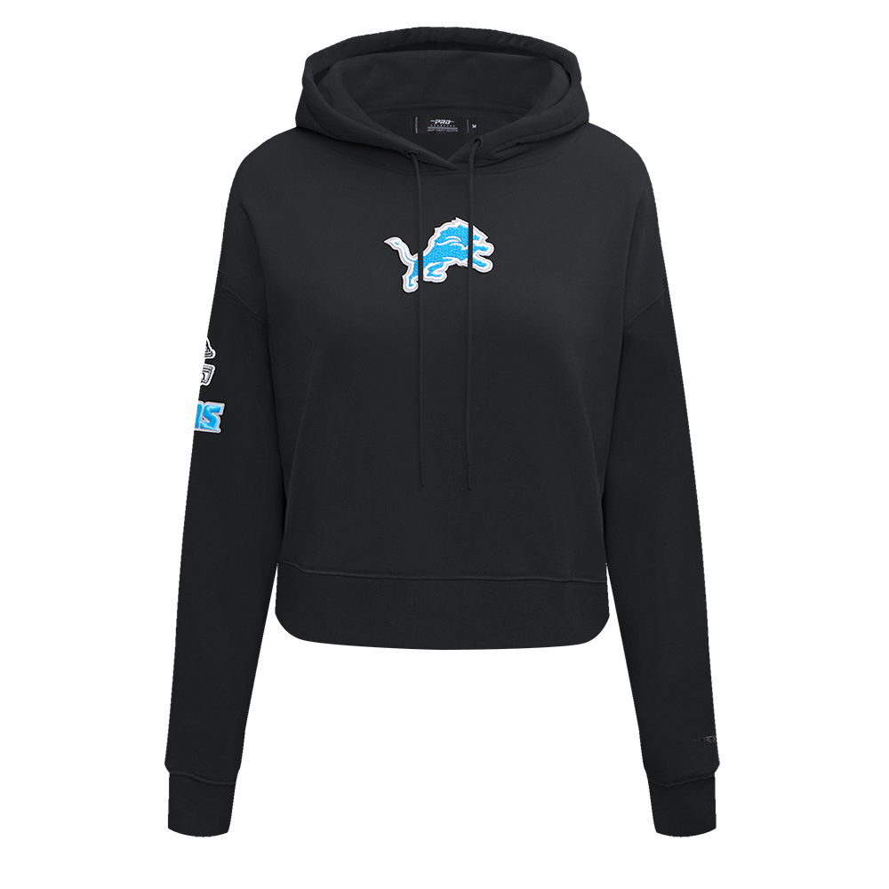 NFL DETROIT LIONS CLASSIC WOMEN'S CROPPED PULLOVER HOODIE (BLACK)