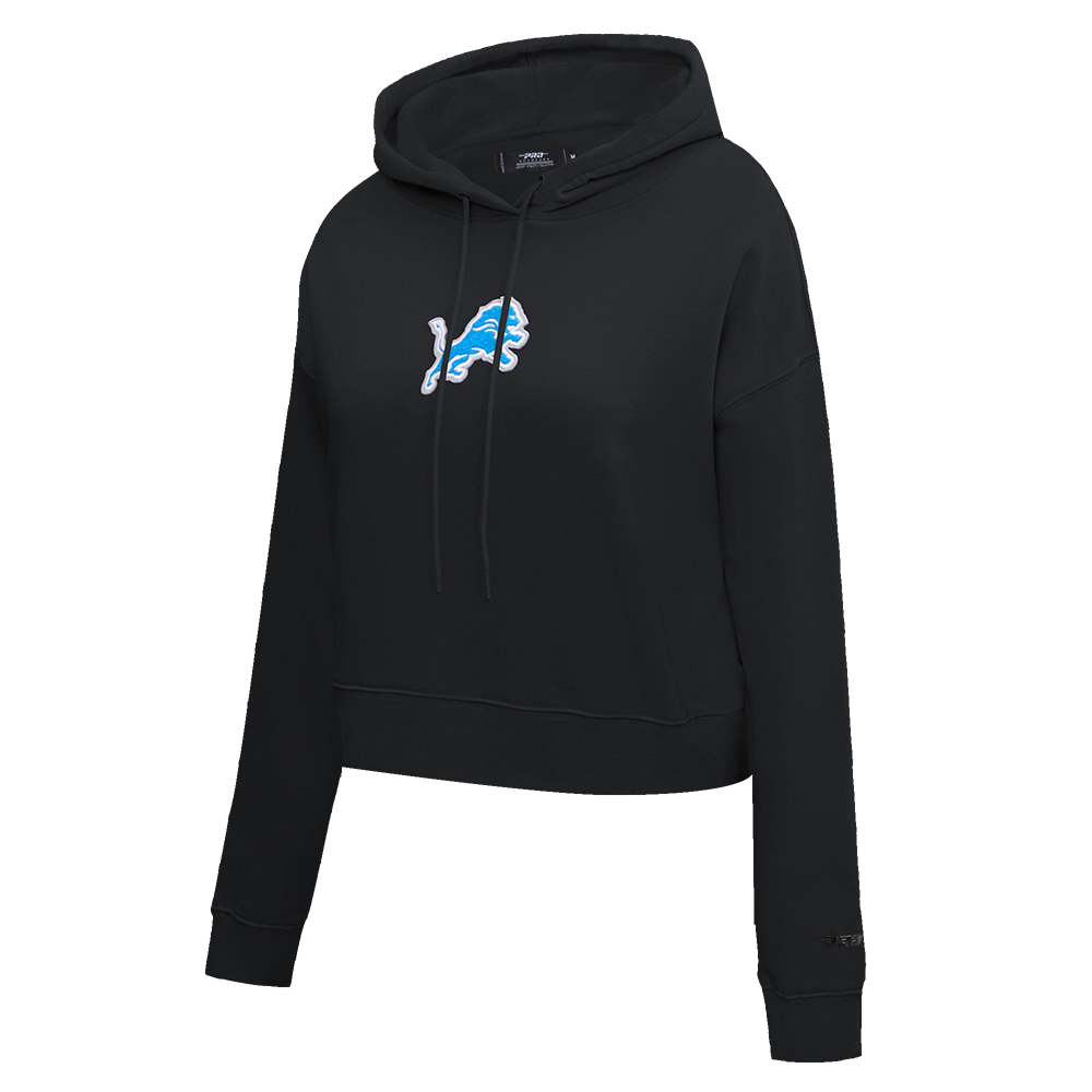 NFL DETROIT LIONS CLASSIC WOMEN'S CROPPED PULLOVER HOODIE (BLACK)