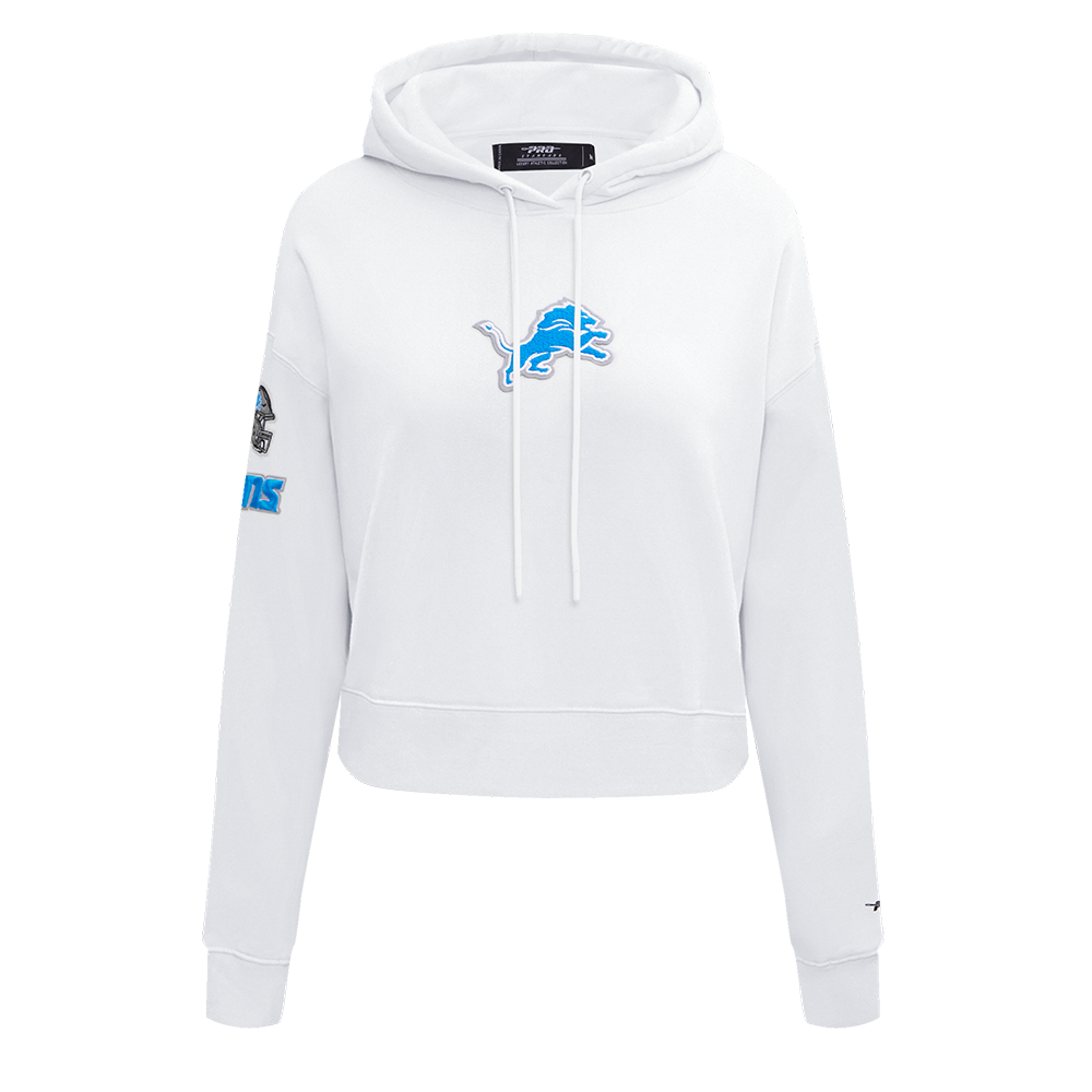 NFL DETROIT LIONS CLASSIC WOMEN'S CROPPED PULLOVER HOODIE (WHITE)
