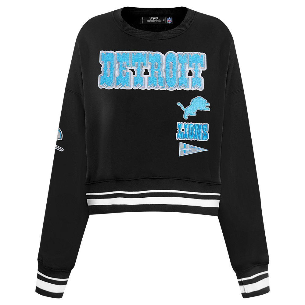 NFL DETROIT LIONS RETRO CLASSIC WOMEN'S RIB CREWNECK (BLACK)