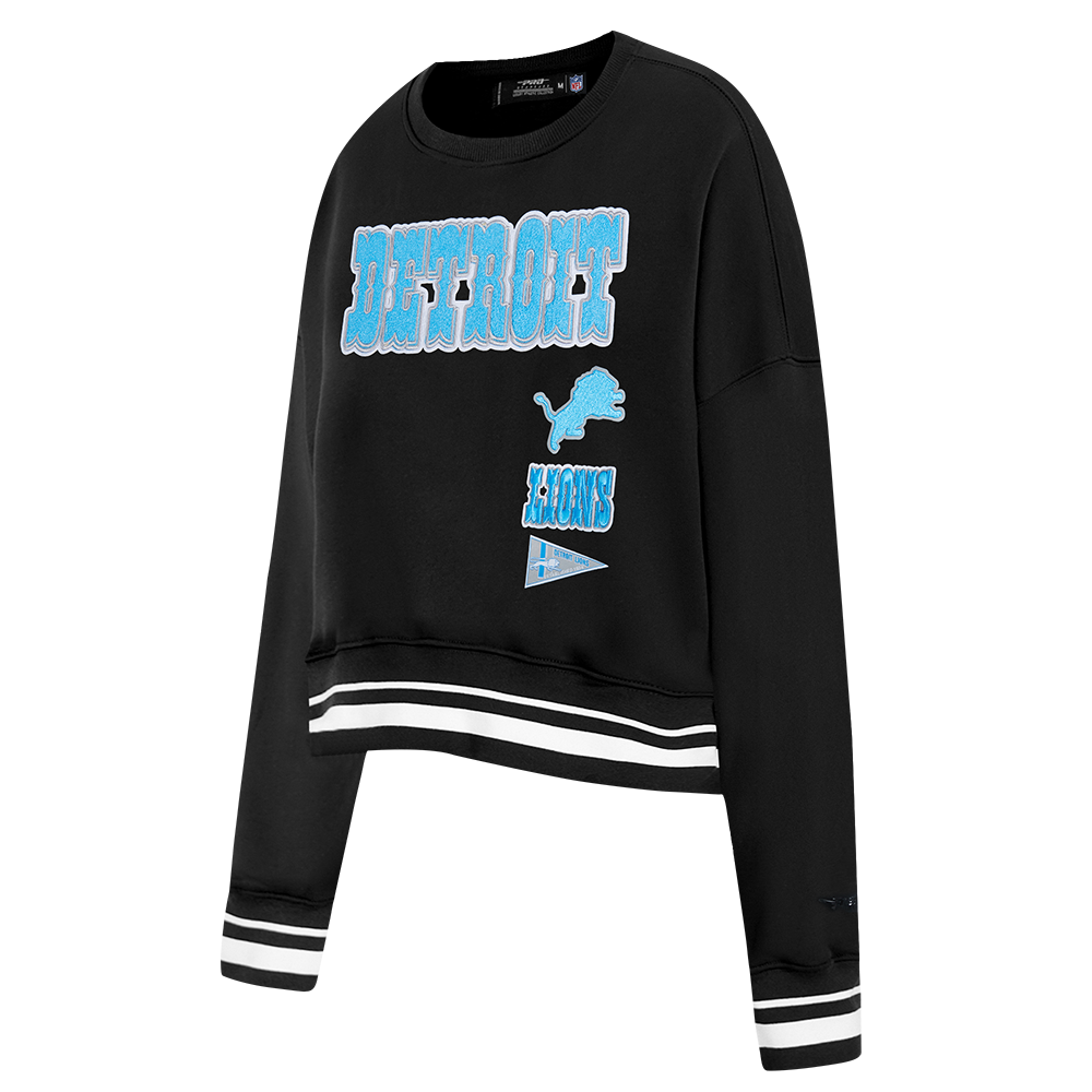 NFL DETROIT LIONS RETRO CLASSIC WOMEN'S RIB CREWNECK (BLACK)