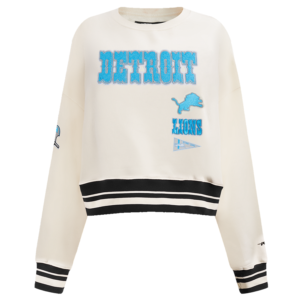 NFL DETROIT LIONS RETRO CLASSIC WOMEN'S RIB CREWNECK (EGGSHELL/ BLACK)
