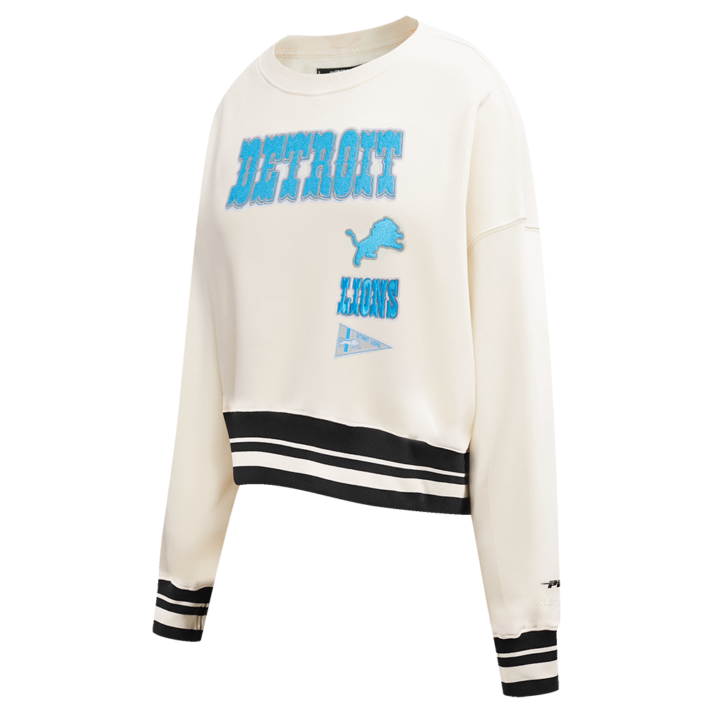 NFL DETROIT LIONS RETRO CLASSIC WOMEN'S RIB CREWNECK (EGGSHELL/ BLACK)