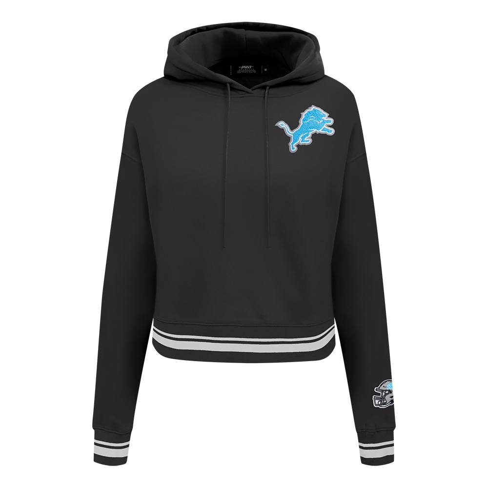 NFL DETROIT LIONS MASHUP WOMEN'S RIB CROPPED PO HOODIE (BLACK)