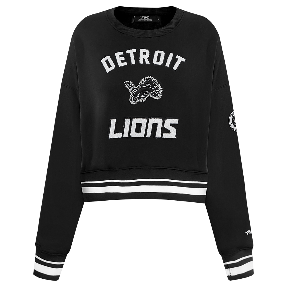 NFL DETROIT LIONS PEARLS CHANDAIL À COL ROND EN MOLLETON CÔTELÉ POUR FEMME (NOIR)