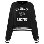 NFL DETROIT LIONS PEARLS CHANDAIL À COL ROND EN MOLLETON CÔTELÉ POUR FEMME (NOIR)