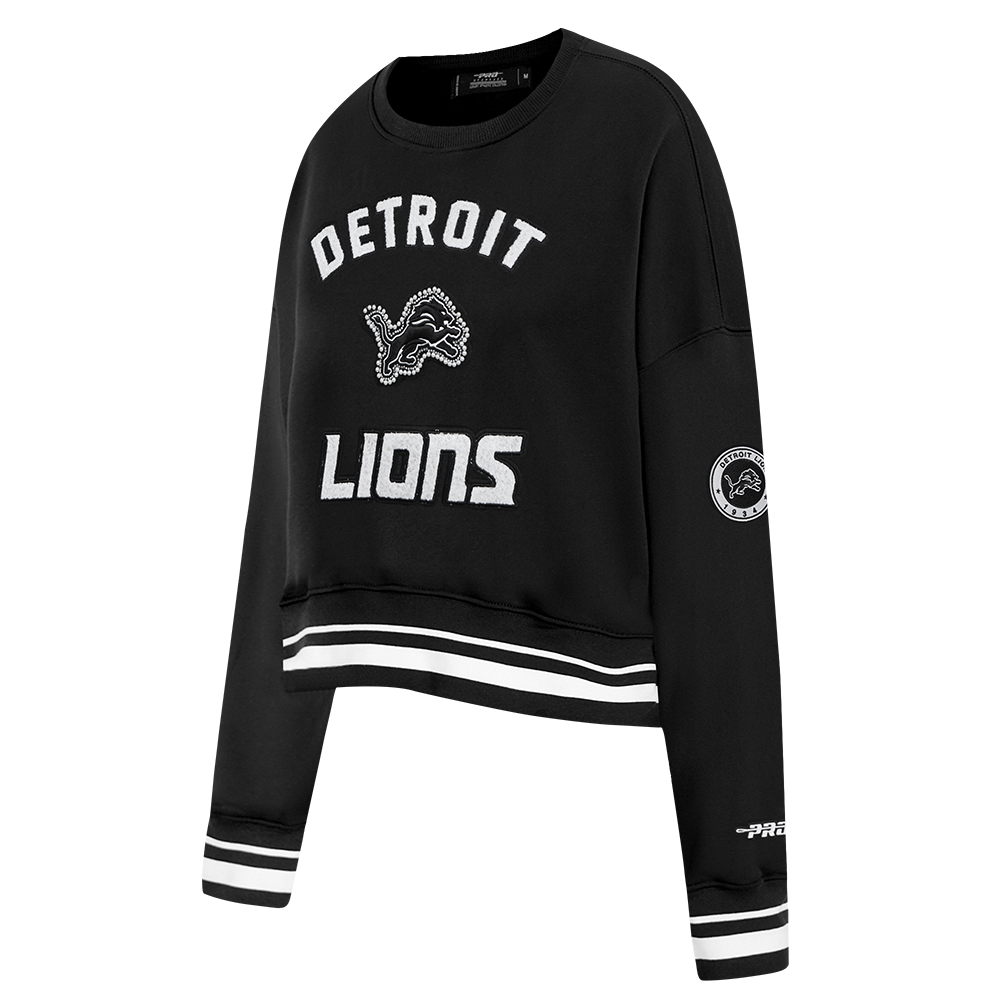NFL DETROIT LIONS PEARLS CHANDAIL À COL ROND EN MOLLETON CÔTELÉ POUR FEMME (NOIR)