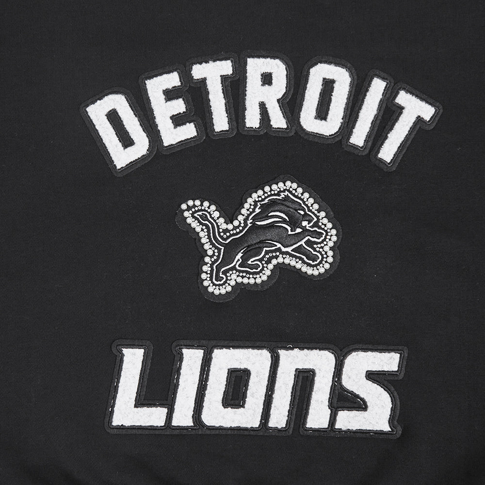 NFL DETROIT LIONS PEARLS CHANDAIL À COL ROND EN MOLLETON CÔTELÉ POUR FEMME (NOIR)