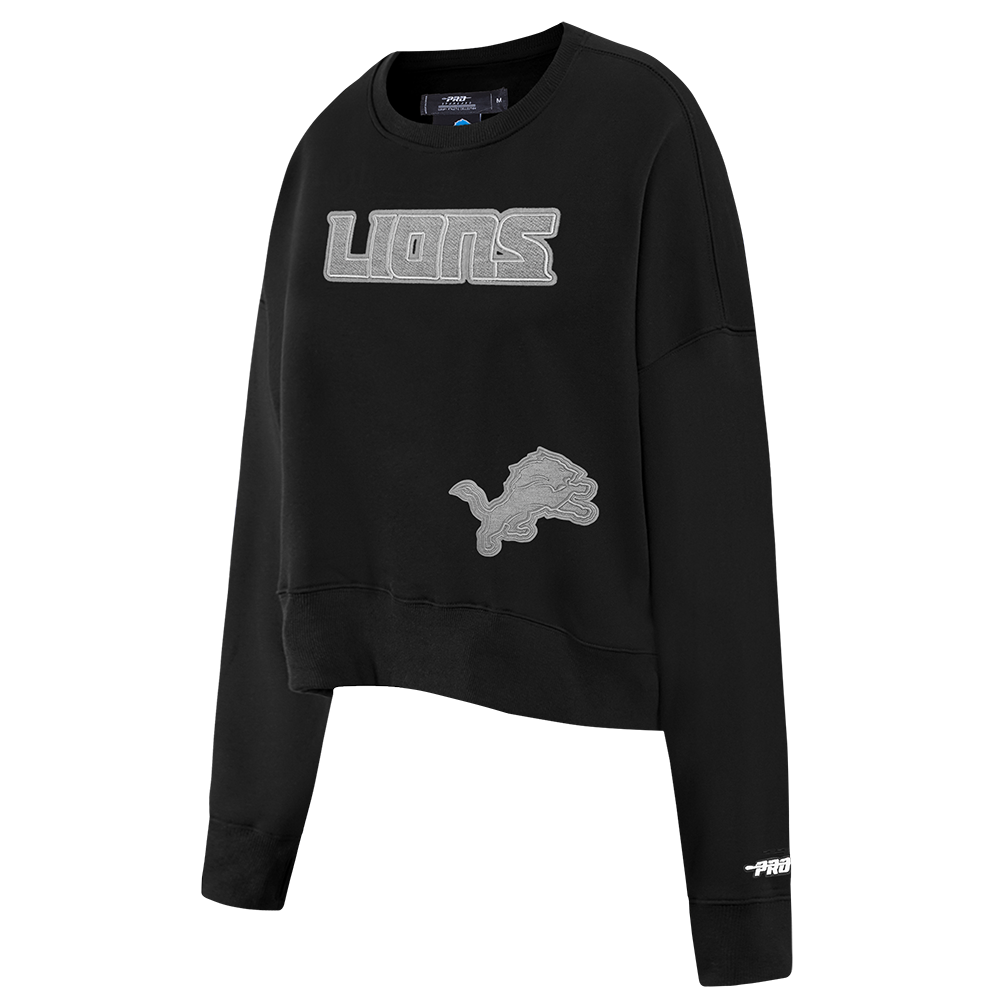 NFL DETROIT LIONS REVERSE FRENCH TERRY WOMEN'S FLEECE CREWNECK (BLACK)